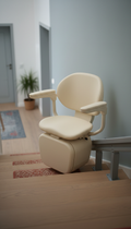 Compact stair lift seat in ivory sand