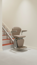 Straight stair lift with taupe upholstery