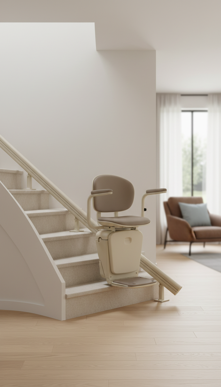 Dual-Rail Stair Lift Mossed Cream Finish